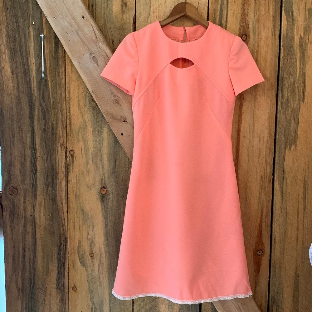 Vintage Coral and Lace Handmade Dress